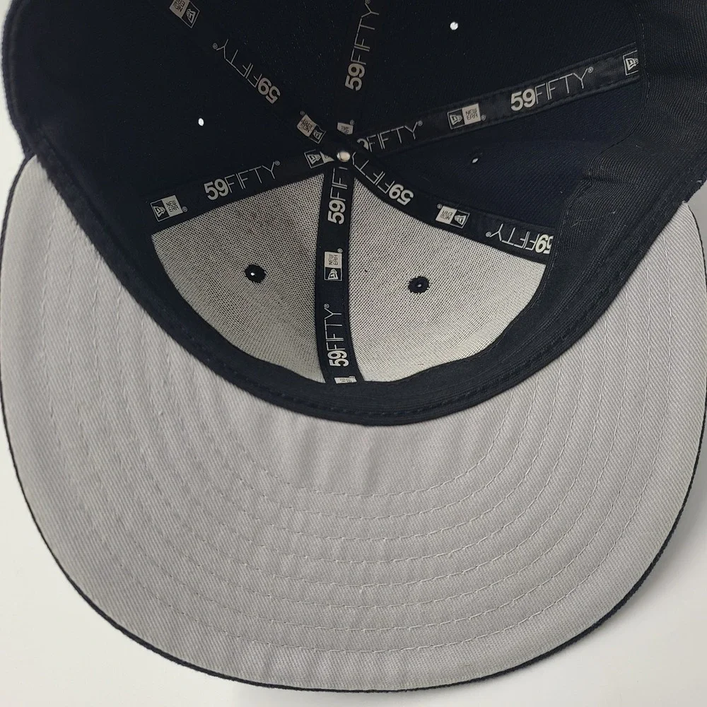 Baseballism Hat Fitted 7 1/4 59Fifty New Era Blue White Rally Cap Script Logo‎